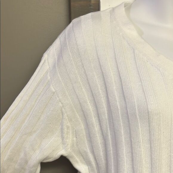 Talbots Women’s White V-Neck Ribbed Summer Cotton Linen Sweater- Large - Picture 6 of 14